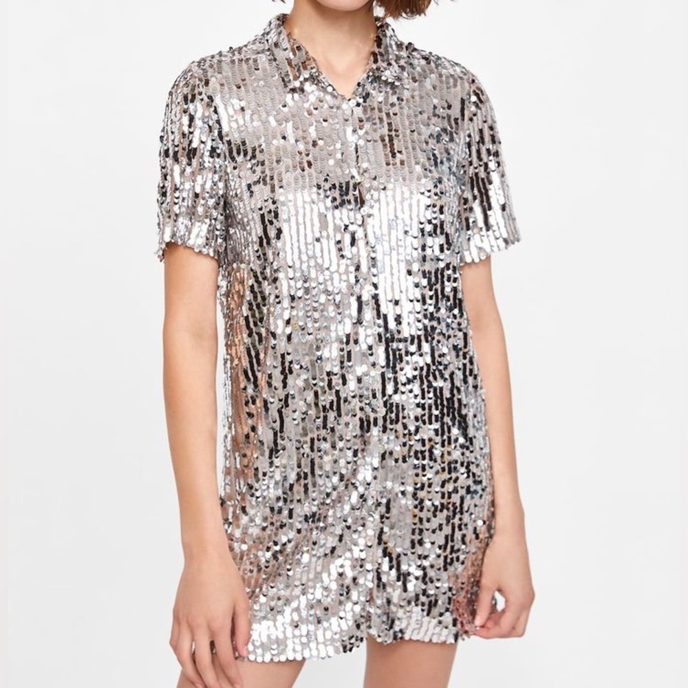 Zara Metallic Sequin Mini Dress
